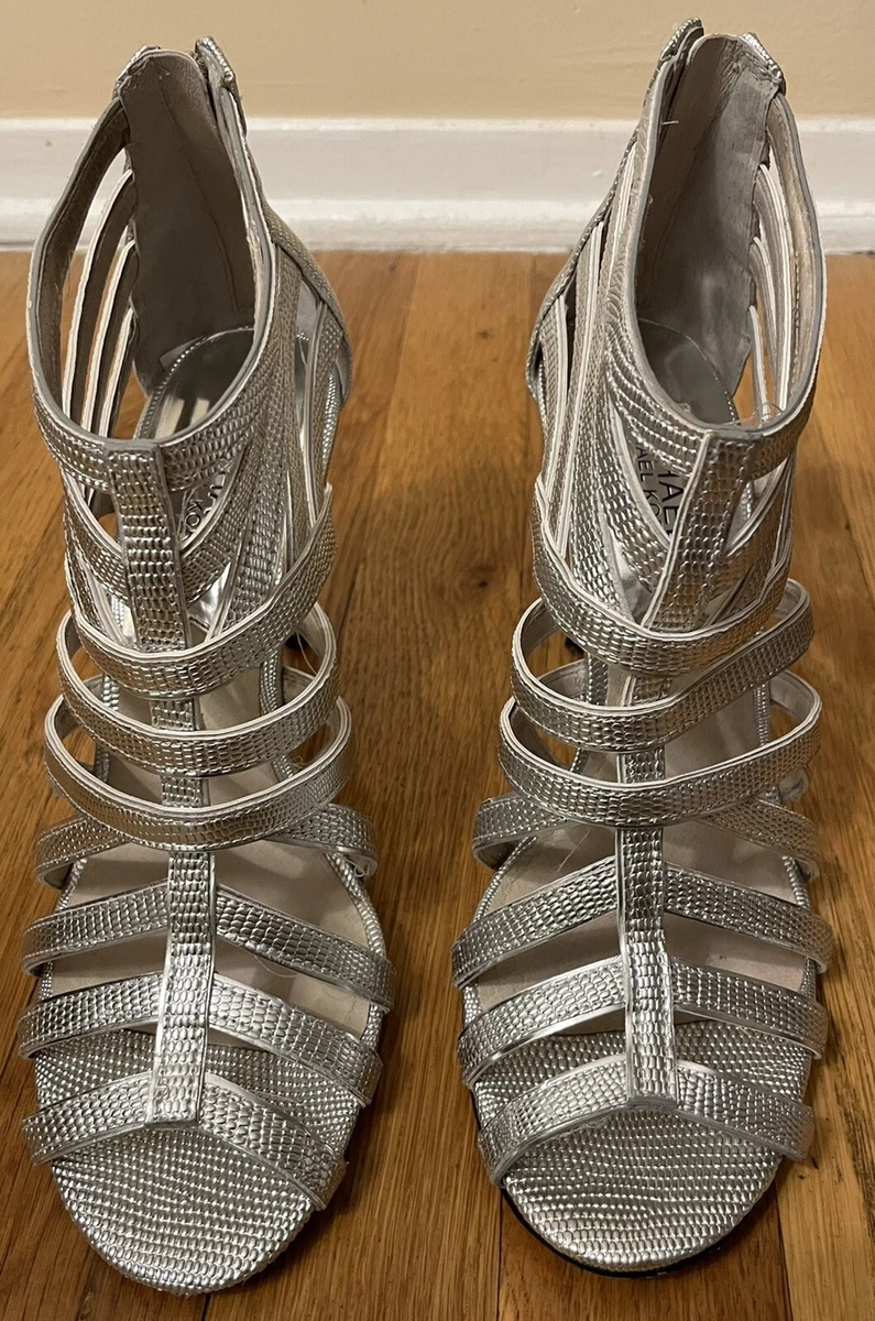 MICHAEL KORS silver strappy leather high heels open toe stilettos 8
