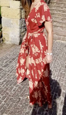 fiorire slate blue floral print wrap maxi dress