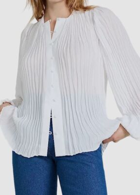 $297 Alexis Women's White Basile Round Neck Long Puff Sleeve Blouse Top Size L