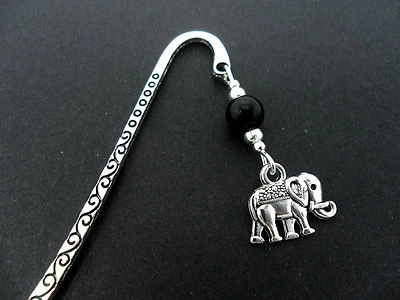ROSIES JEWELLERY A TIBETAN SILVER BLACK ONYX BEAD & ELEPHANT CHARM BOOKMARK. NEW.