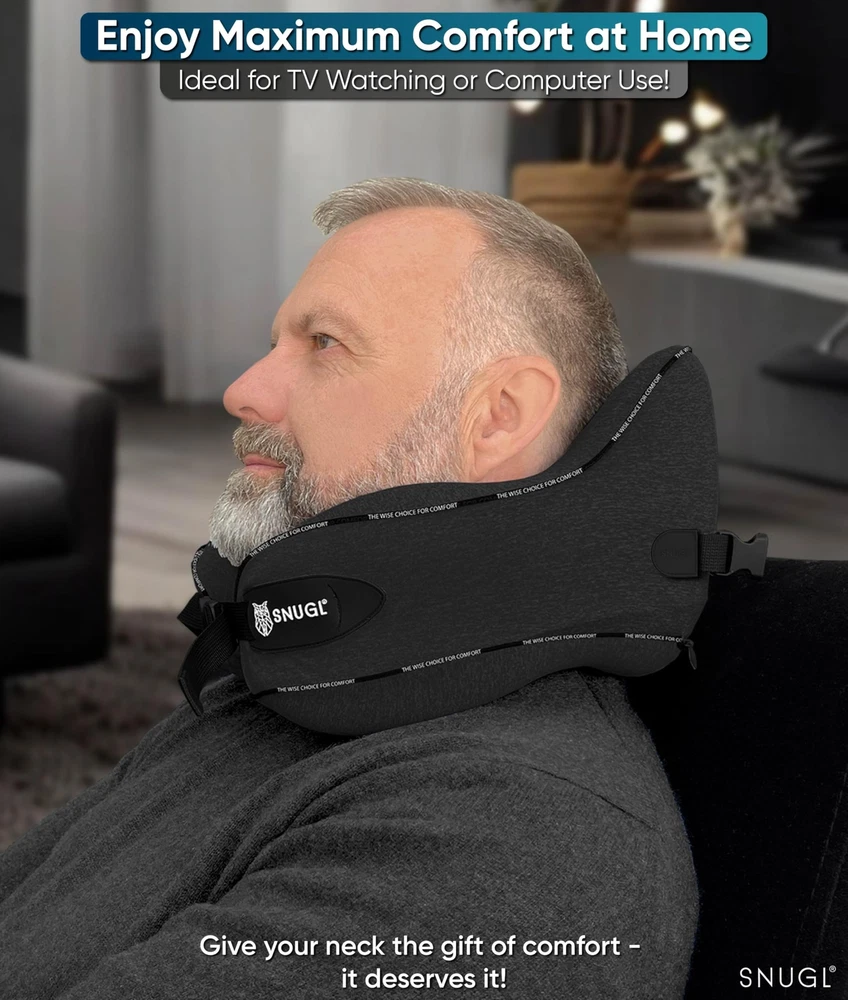 TRAVEL PILLOW Memory Foam Neck Support Cushion Jet Black Small SNUGL