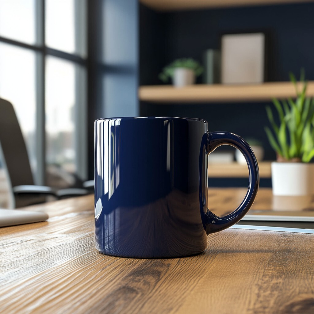 Elegant Single Navy Blue Ceramic Coffee Mug - Glossy Finish