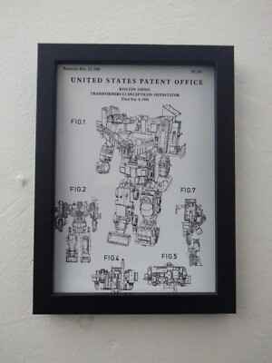  Transformers G1 Decepticon Devastator Patent Print 1985 schwarz oder weiß Rahmen