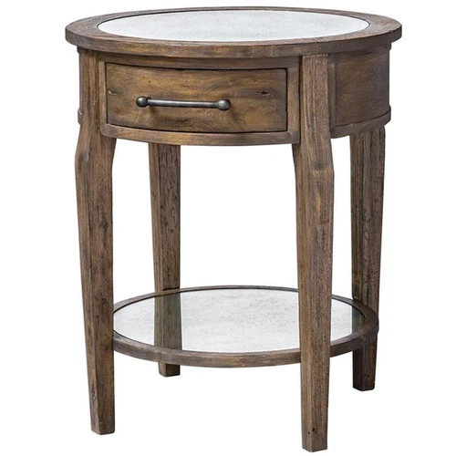 Uttermost Raelynn 1-Drawer Wood Mirrored Top End Table in Weathered Pecan - Picture 1 of 6