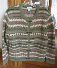 Woman's Cambridge Dry Goods Green Wool Cardigan Sweater Size M