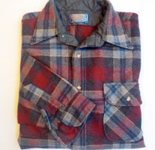 VTG Pendleton Pure Virgin Wool Plaid Shirt Large Gray/Red Made in USA