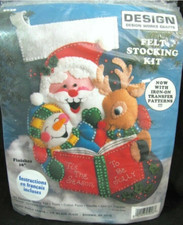 Vintage Santa  Rudolph Felt Stocking Kit 16" Design Works 5028 sequins