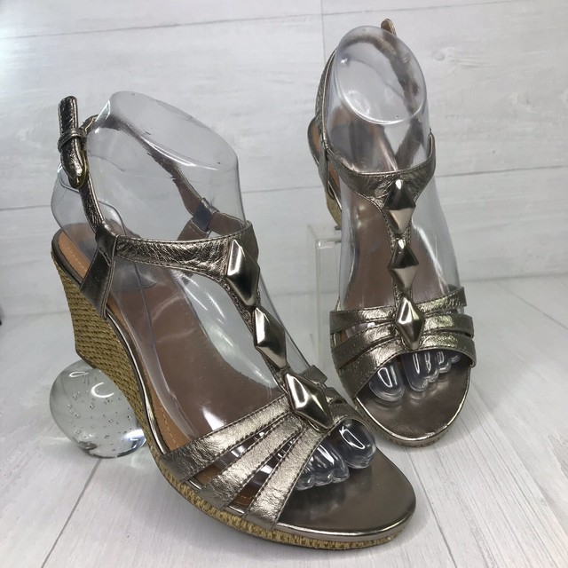 CLARKS Bronze Pewter Embellished Sandals Leather TStrap Slingback