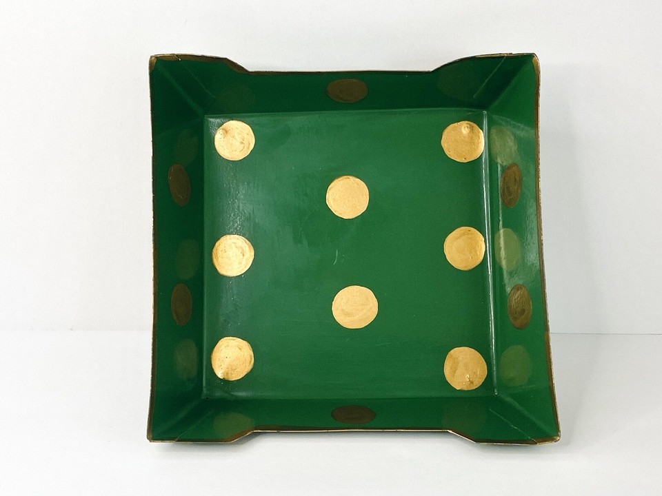 Jayes Metal Cocktail Napkin Holder Hand Painted Footed Tray Dish Gold