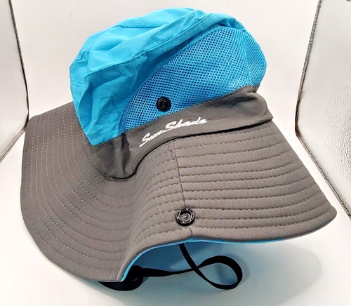 Wide Brim Ponytail Sun Hat UV Protection Foldable Cooling Mesh Blue SunShade New - Picture 2 of 10