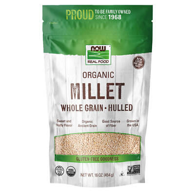 NOW Millet Organic - 16 oz Gluten-Free, Whole Grain, Hulled, USA-Grown