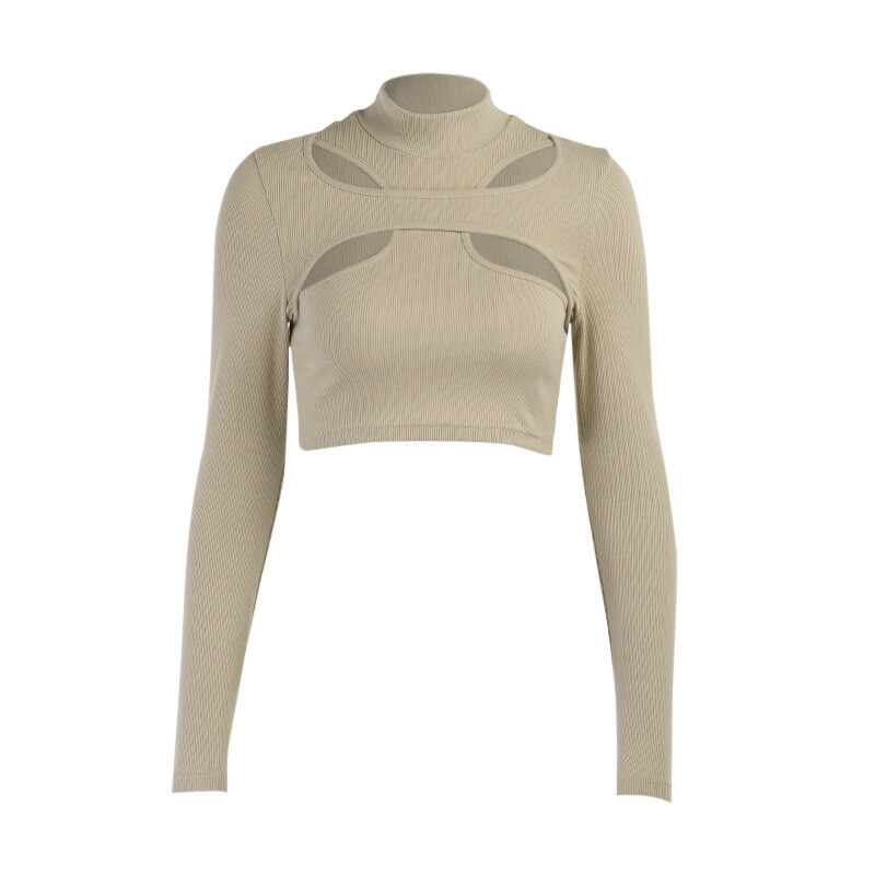 women long sleeve crop top turtleneck sexy cropped tops shirt