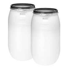 Set 2x 220 Liter Weithalsfass Deckel HDPE Wasserbehälter Plastikfass Regentonne