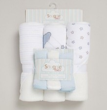 3 x Unisex Baby White Hooded Towels & 3 x Wash Cloth Flannel Set Baby Gift Set