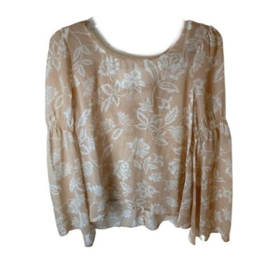Womens Blu Pepper Boho Sheer Blouse Peach White S