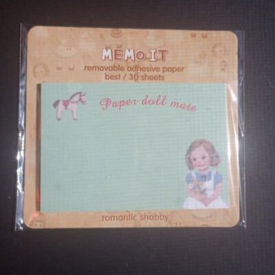 6 New Korean Vtg Paper Doll Mate Memo Pad 30 Sheet 7.5 x 5cm Stickers Green
