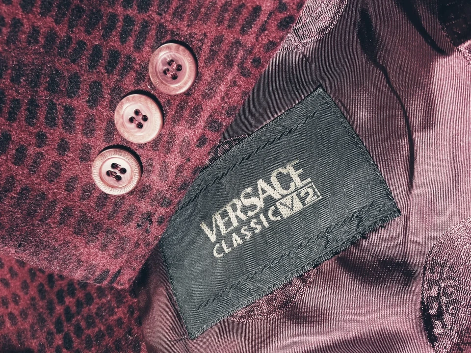 Blazer Abrigo Deportivo Icónico Versace Pitón Rojo Negro Estampado Serpiente Lana Tweed 50 40R Foto 2 de 4