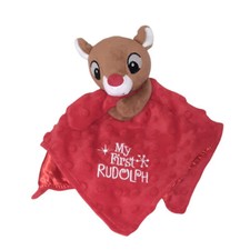 My First Rudolph Red Nosed Reindeer Rattle Minky Dots Lovey Security Blanket