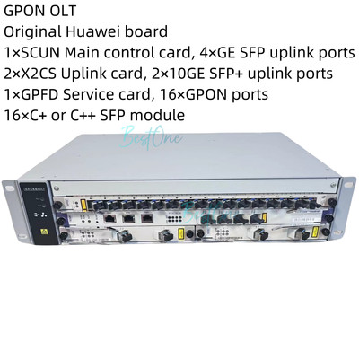HUAWEI GPON OLT 1×SCUN 2×X2CS 4×10G Uplink 1×GPFD with 16 C++ module AC/DC power