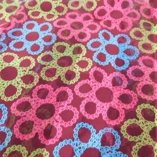 Maroon Oblong Rectangle Sheer Scarf w/Blue Green Pink Flower Pattern Spring