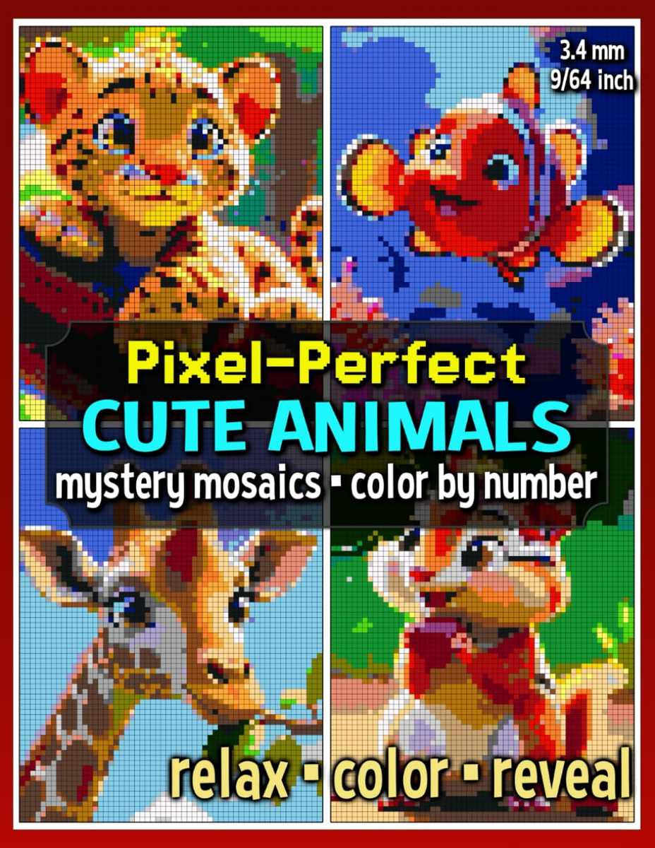 Pixel-Perfect Cute Animals Mystery Mosaics Color by Number: Pixel