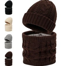 Men Women Knitted Hat Cap Beanie With Neck Thick Warmer Scarf Set Outdoor Ski