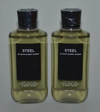 2 BATH BODY WORKS STEEL 3 IN 1 HAIR FACE BODY WASH SHOWER GEL SHAMPOO 10 OZ MENS