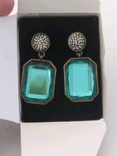 Kenneth Jay Lane KJL Jewel Tone Brass Chunky Cabochon Statement Earrings M47