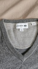 Lacoste Men  s V-Neck Sweater Gray 100 Cotton Size 4 Med Excellent Condition