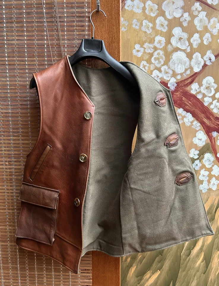 Vintage Moss Leather Goods Brown Leather Jerkin Jacket Vest - Image 3 of 4