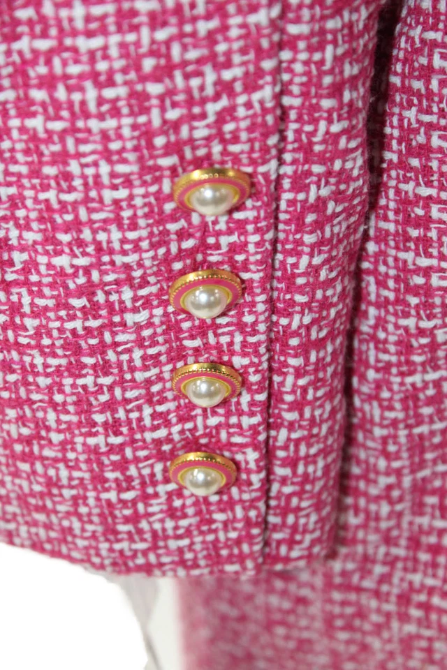 Blazer Nanette Nanette Lepore Mujer Tejido Estampado Tweed Frente Abierto Rosa Talla L Foto 4 de 4