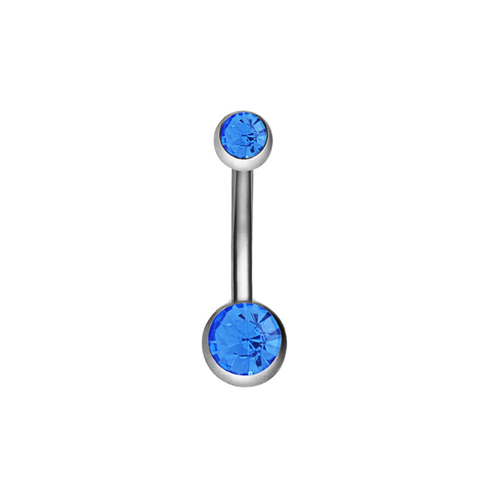 Stainless Steel Dual Rhinestone Navel Button Anti Allergy Piercing Body Jewelry