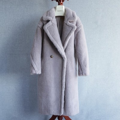 Winter Womens Long Warm Thick Lamb Wool Fur Coat Double Breasted Outwear Jacket