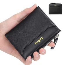 Mens Leather Bifold Wallet Money ID Credit Card Holder Zipper Coin Pocket Purse