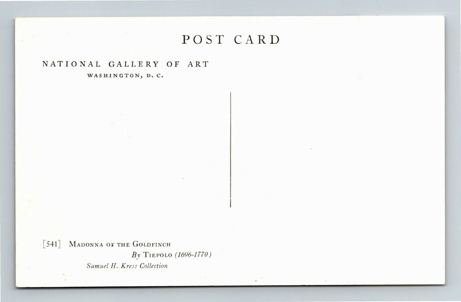 National Gallery Art Madonna The Goldfinch Washington DC Vintage Postcard