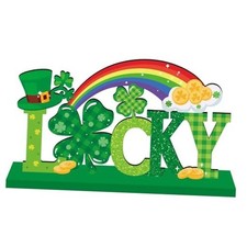 St Patricks Day Decorations Wooden Centerpieces,11.8x 6.5inch Green Saint 
