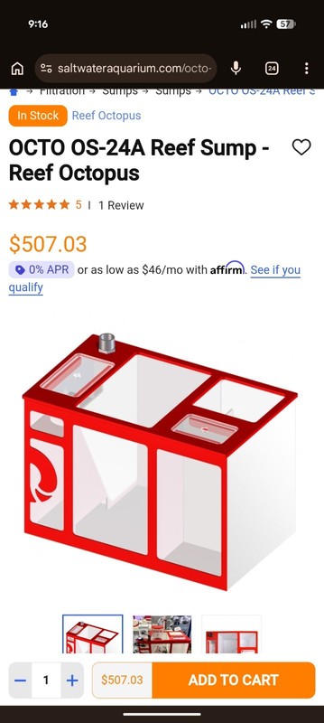 Reef Octopus OCTO OS-24A Marine Aquarium Reef Sump/Filter Red Sump