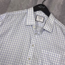 Charles Tyrwhitt Shirt Mens 19" Blue White Good Classic Fit Non-Iron Check SS