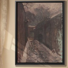Vintage Oil Painting Canvas Print Wall Art Dog Animal Snowy Alley Decor Artwork