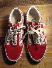 VANS Old Skool Red/White Check Canvas Low Top Lace-Up Sneaker