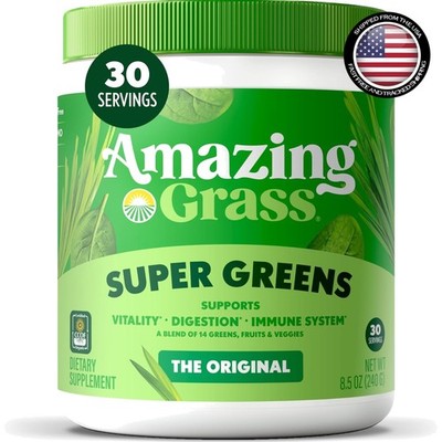 Delicious Greens Powder Mix with Spirulina & Chlorella - 30 Servings for Energy
