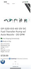 GPI G20-012AD Fuel Transfer Pump w/Auto Shutoff Nozzle 12V, 20GPM