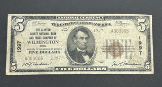1929 $5 National Currency Wilmington Ohio Note US Bill LOW Shipping!!!