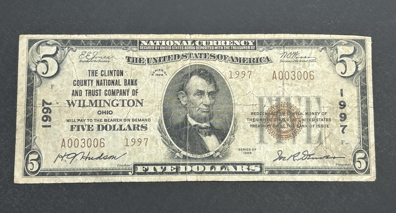 1929 $5 National Currency ***Wilmington, Ohio*** Note US Bill LOW Shipping!!!