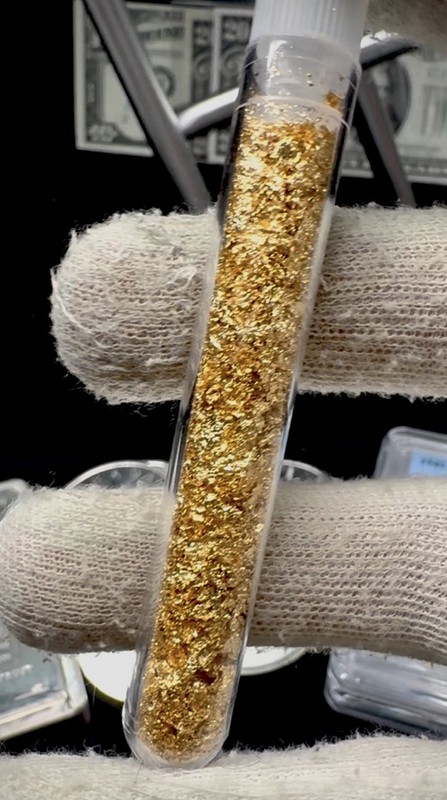 Gold Composition Flakes in Clear Plastic Vial - Vial of Gold Flake Pieces