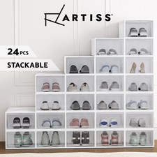 Artiss Shoe Rack Storage Cabinet Shoe Box 24 Stackable Plastic Cube White