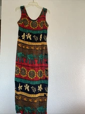 Women's Willy’s NY & Co Vtg 90’s Long Maxi Shift Elephant Dress Sz 8 Side Button