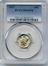 1937 Mercury Silver Dime PCGS MS65FB Full Bands Philadelphia Mint Coin - JR263