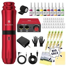 Tattoo Gun Kit Complete Tattoo Kit, Machine Kit for Beginners, Rotary Tattoo Pen