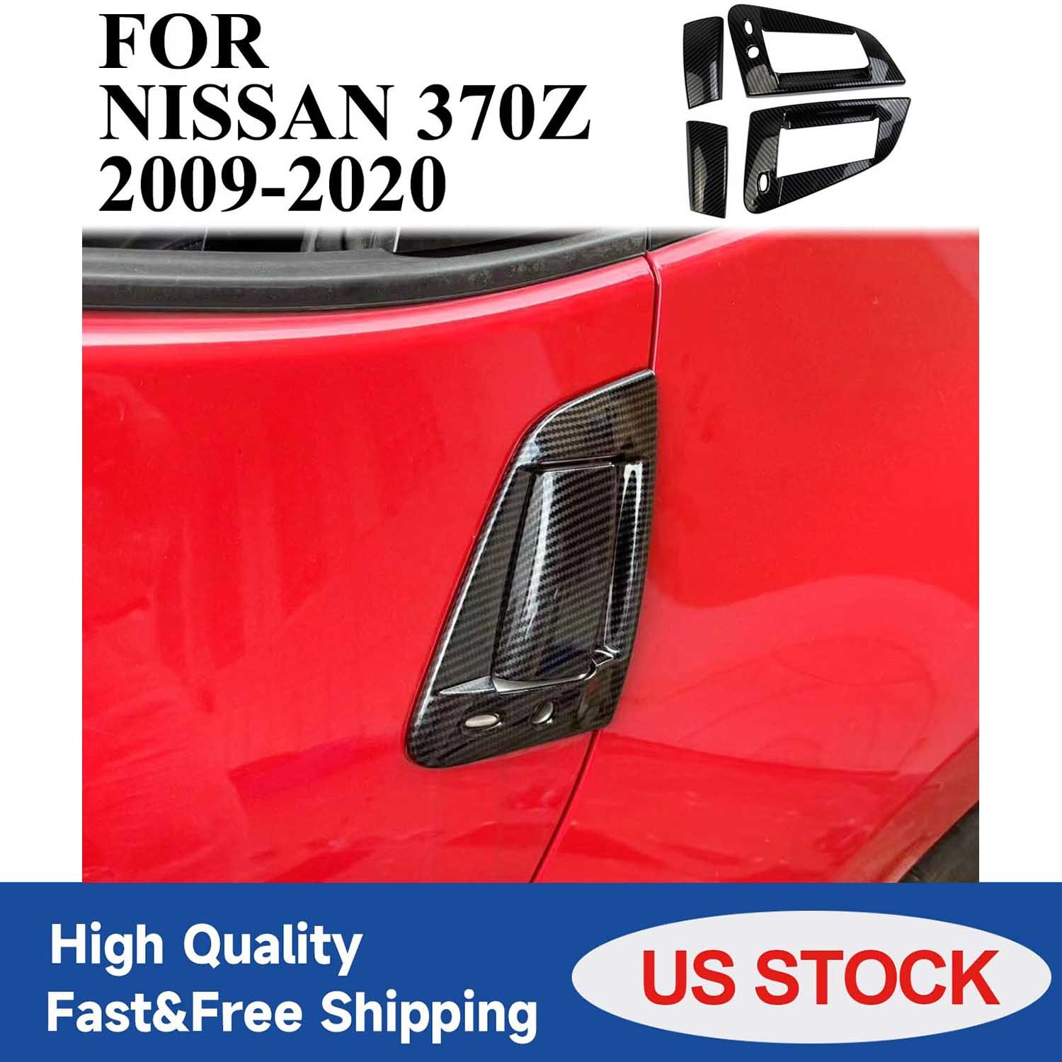 Carbon Fiber Style Exterior Door Bowl Handle Trim Cover Fit For Nissan 370Z